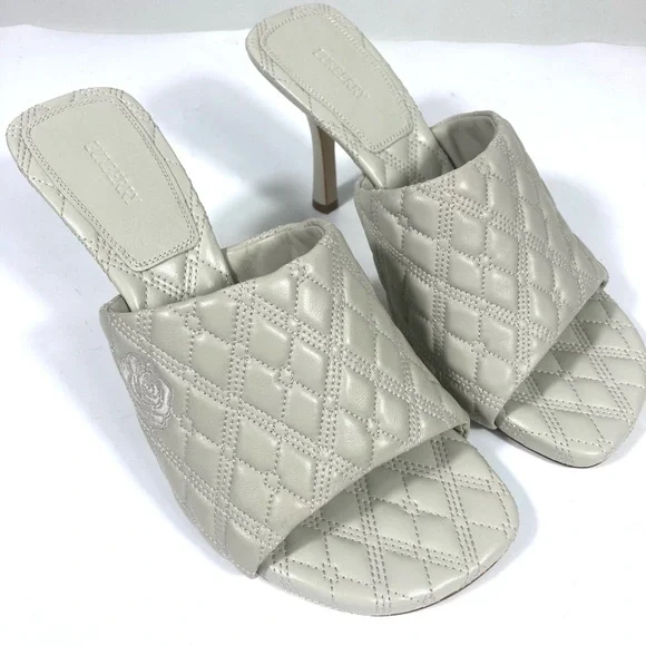 Burberry Leather Quilted Heeled Slide Sandals Plaster 39 9 NEW - Picture 4 of 17